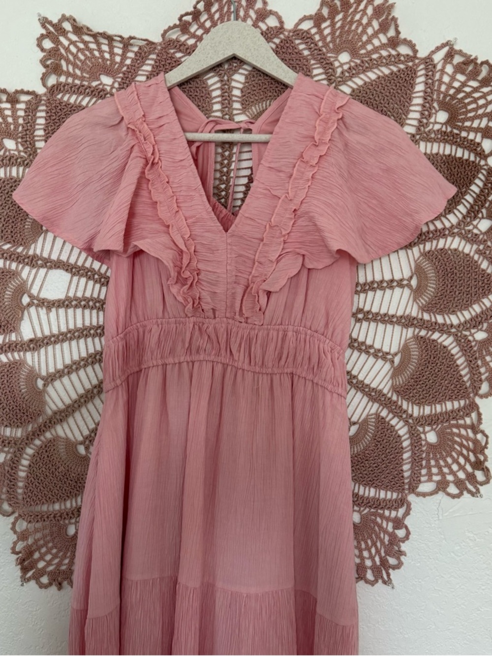 &merci Pink Ruffle V-Neck Maxi Dress - Picture 4 of 8